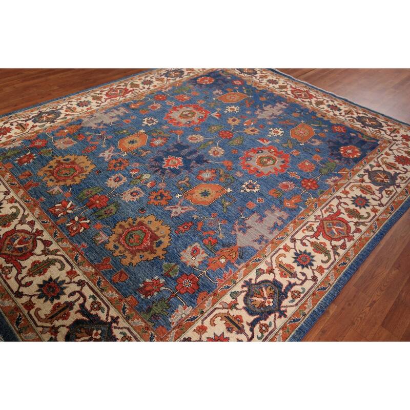 Blue Ziegler Vegetable Dye Area Rug Handmade Wool Carpet - 8'0" x 9'9"