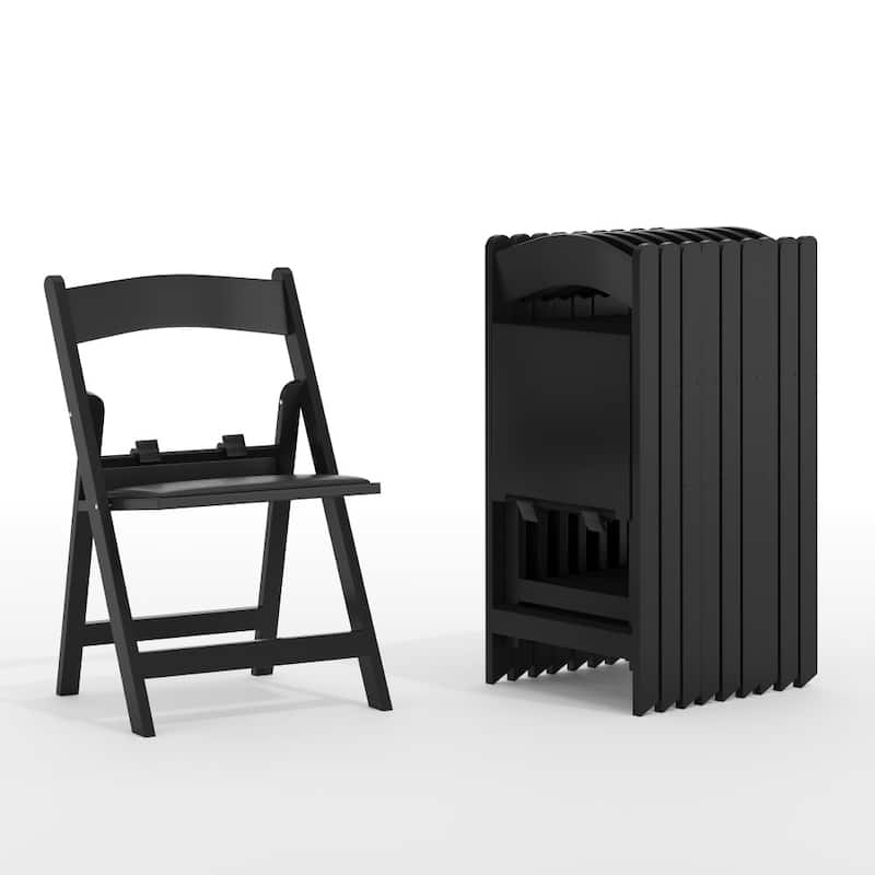 10Pk Kids Resin Folding Chair with Vinyl Padded Seat - 12.25"D x 13.25"W x 21"H - Black