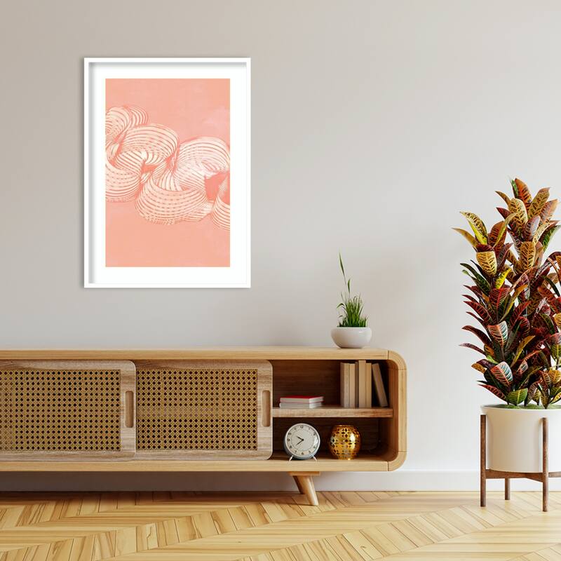 Flowering Peach Ribbon No. 1 by PI Studio Wood Framed Wall Art Print - Svelte White