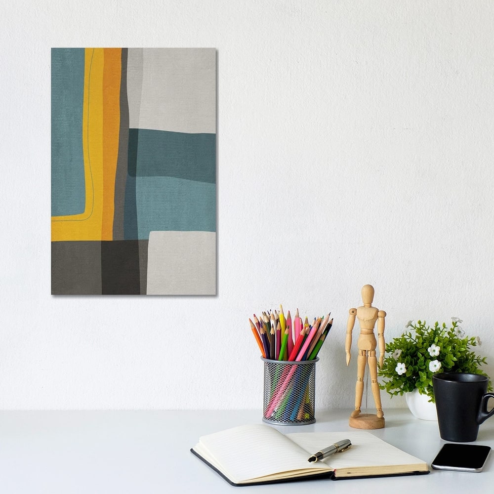 iCanvas "Mustard Teal Gray Mcm Abstract II" by EmcDesignLab Canvas Print