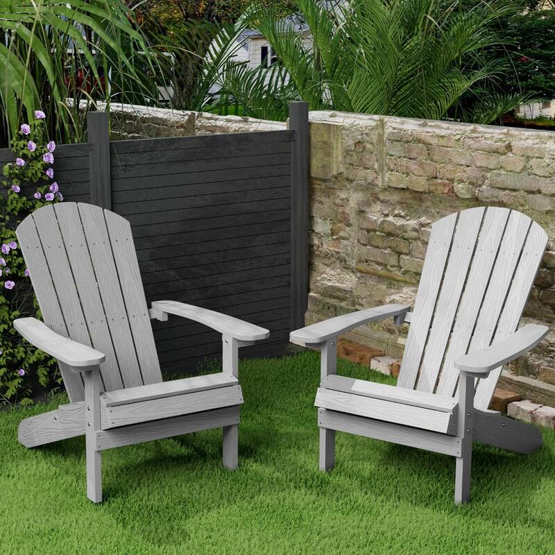 WINSOON All Weather HIPS Outdoor Plastic Adirondack Chairs Set of 2 - Grey