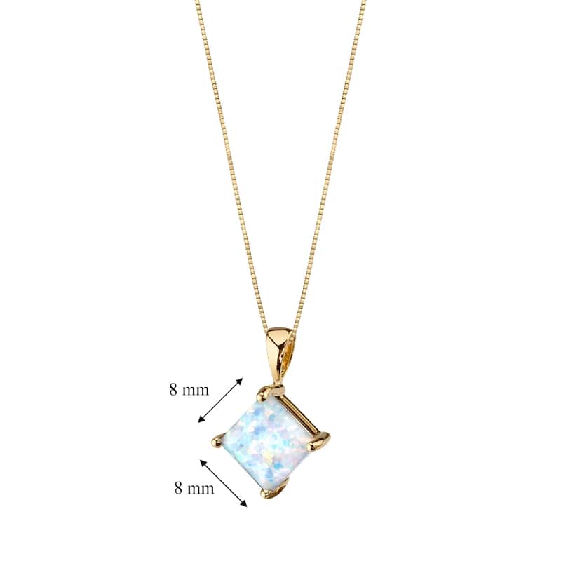 14k Yellow Gold Gold Princess Cut Created Opal Pendant