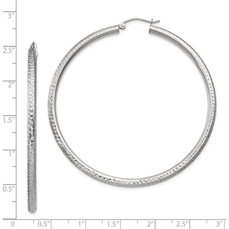 Curata 14k White Gold Diamond Cut 60x3mm Round Tube Hoop Earrings