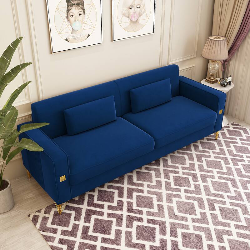 Modern Tufted Velvet Loveseat Upholstered Sofa with Removable Cushions and Pillows - 85.63 in.D x 30.31 in.W x 30.51 in.H