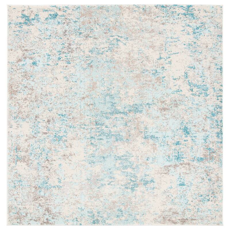 SAFAVIEH Madison Katrein Modern Abstract Rug - 6'7" x 6'7" Square - Ivory/Teal