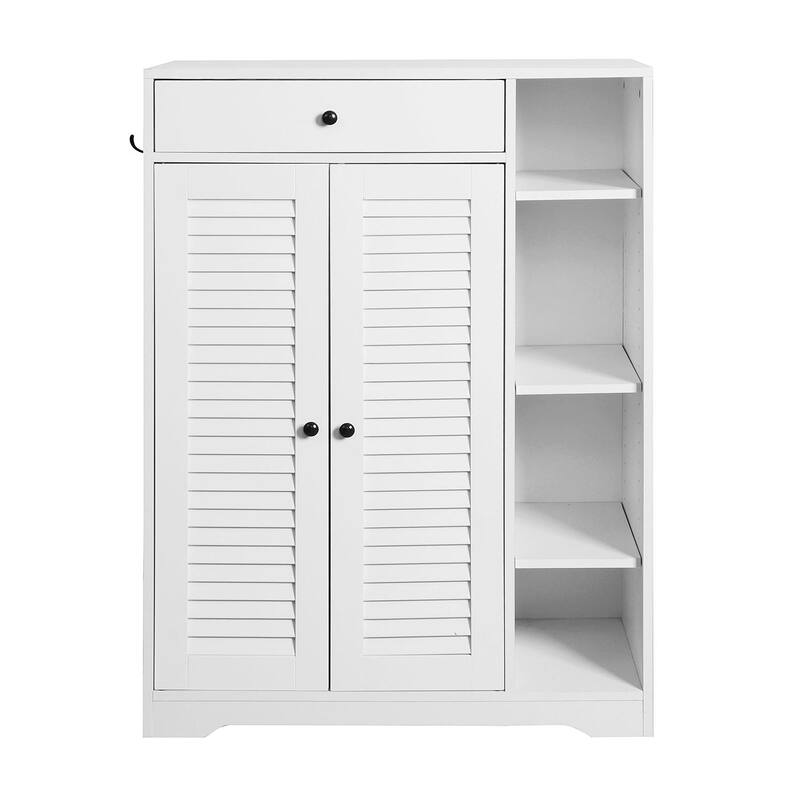 Freestanding Shoe Rack Organizer with 2 Shutter Doors and Adjustable Storage Shelf