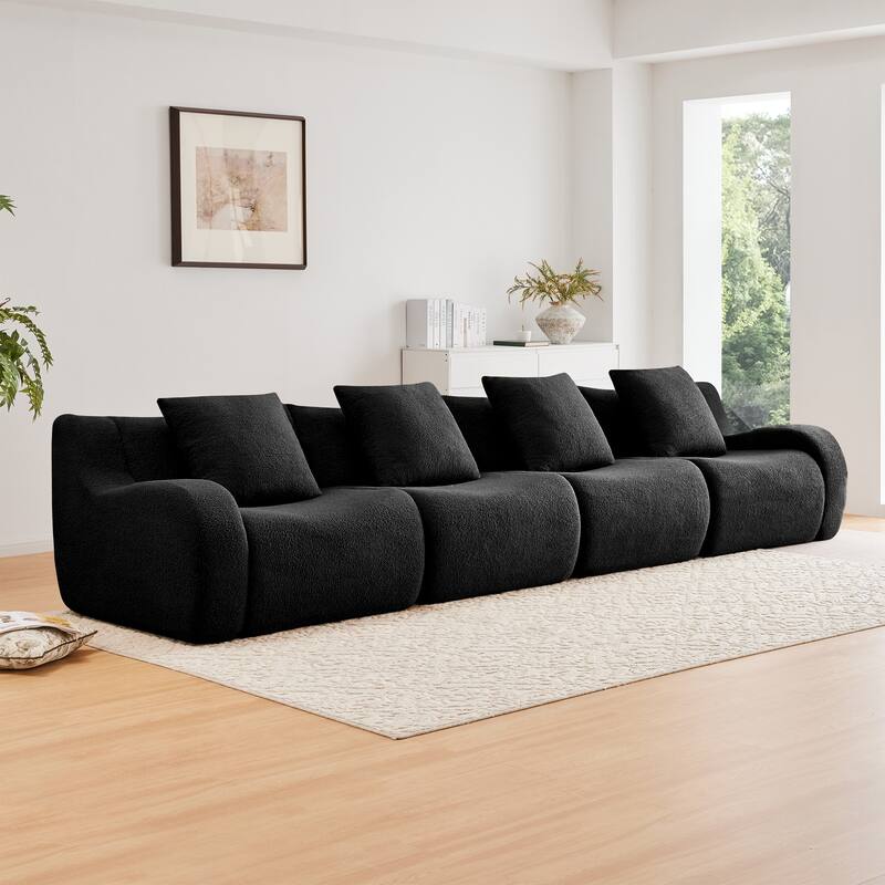 GDF Studio - Fairford 4-Seat Modular Sofa with Curved Armrests & Premium Teddy Fabric - Black