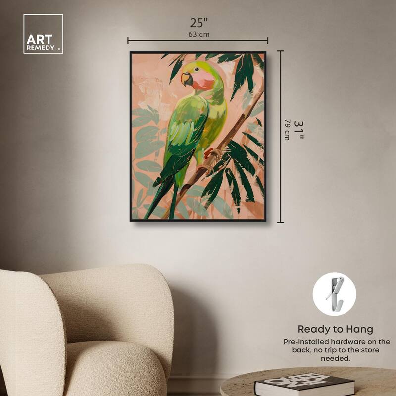 Coral and Green Parrot II Canvas by Art Remedy