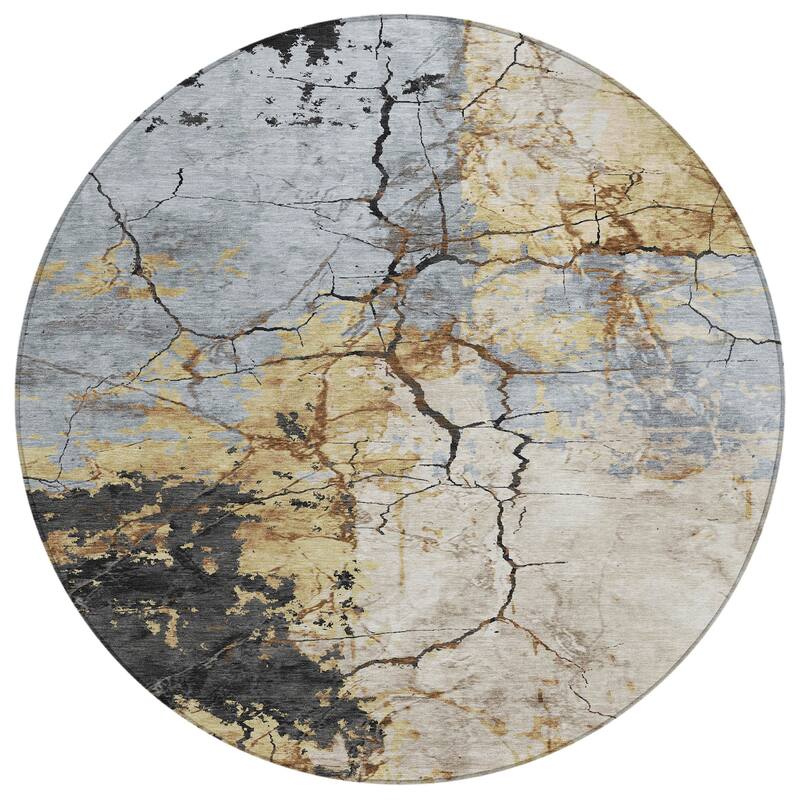 Machine Washable Indoor/ Outdoor Modern Crackle Chantille Rug