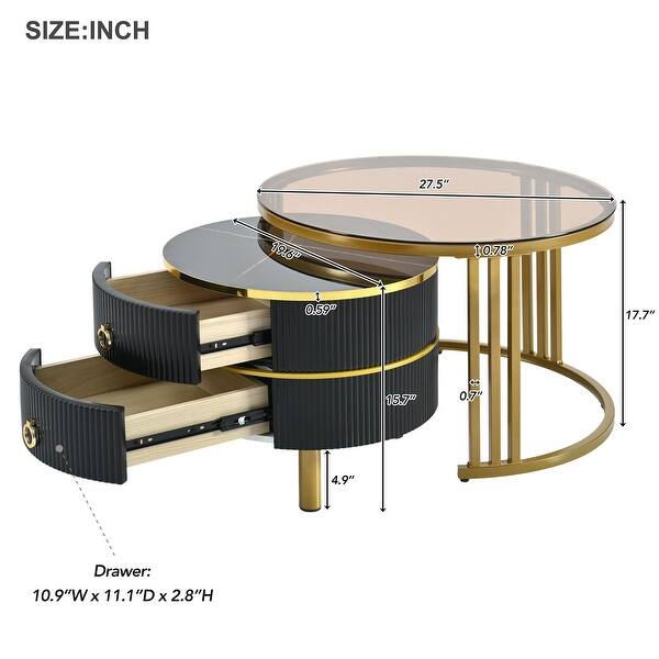 Stackable Table Diffent Color Golden Black Stackable Coffee Table Set with Drawers - Bed Bath ...