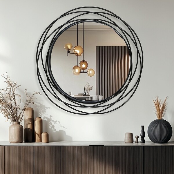 Large Round Wall Mirror Black Circle Mirror for Wall with Art
