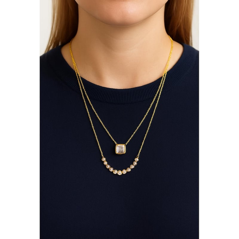 Double Layer Cubic Zirconia Pendant Necklace