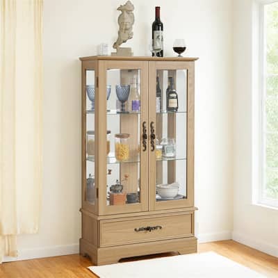 Lighted Glass Curio Display Cabinet with Adjustable Shelves