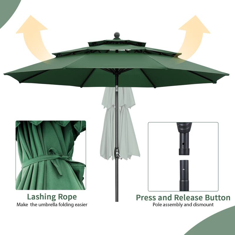 Ainfox 10 ft Patio Umbrella with Base 3 Tiers Outdoor Market Umbrella