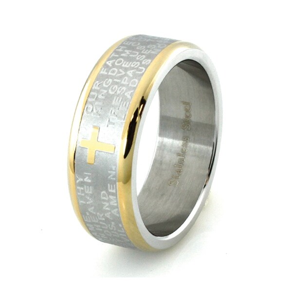 Two-Tone Stainless Steel Lord's Prayer Ring