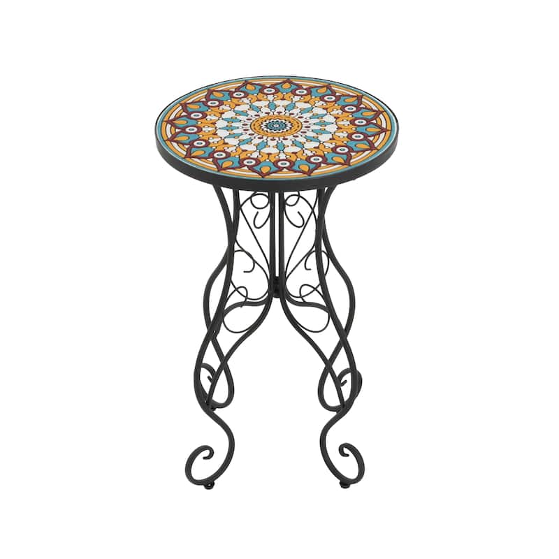Christopher Knight Home - Camille Ceramic Tile and Iron Outdoor Side Table with French Country Charm