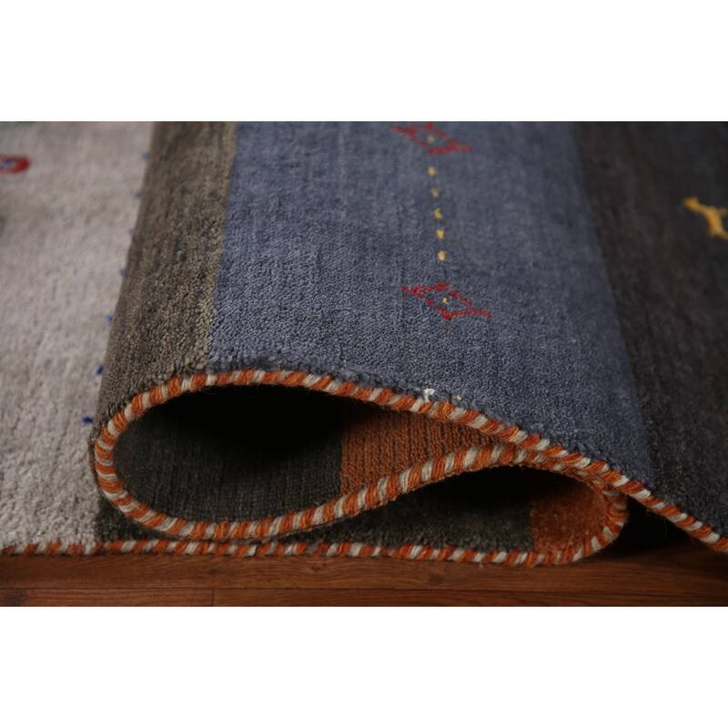 Multi-Color Striped Gabbeh Indian Area Rug Handmade Tribal Wool Carpet - 8'4"x 9'5"