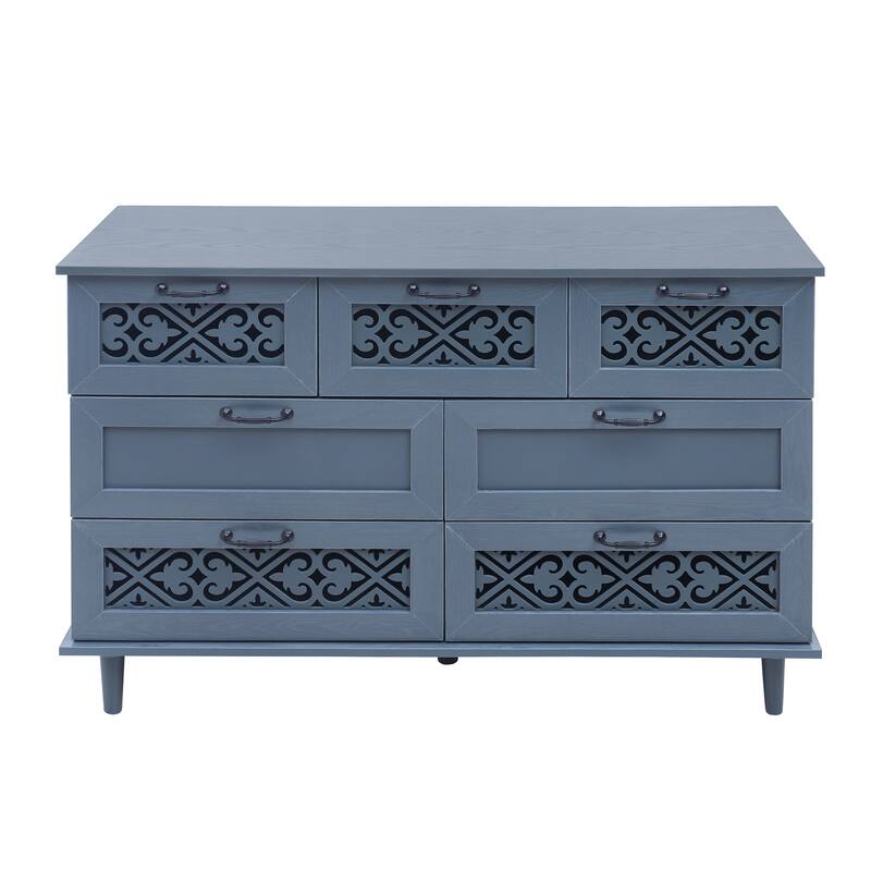 Roomfitters 7 Drawer Dresser, Modern Storage Cabinet with Ample Space for Bedroom, Living Room, Blue