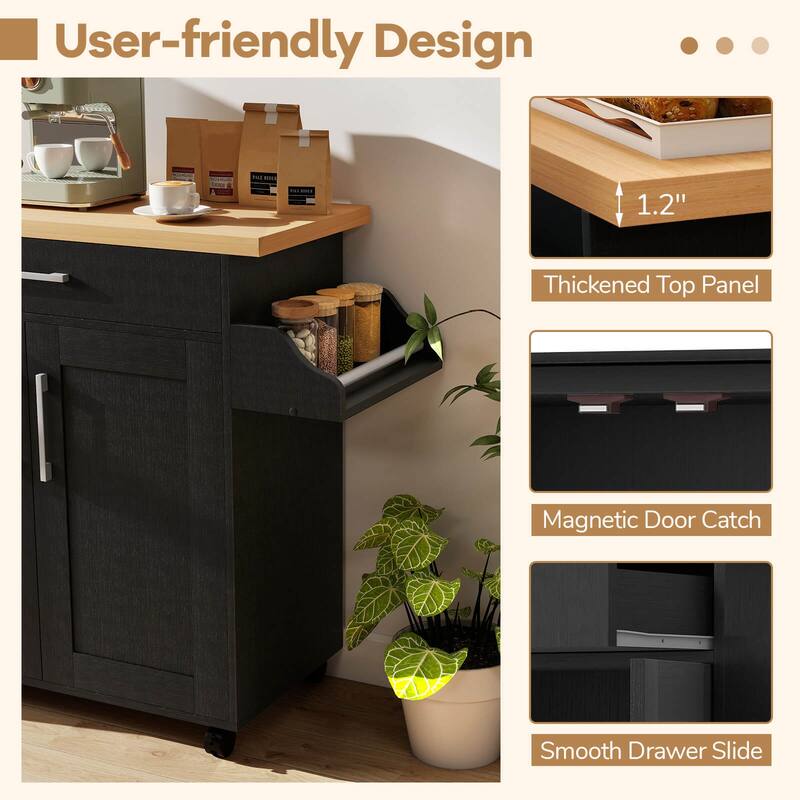 Costway Rolling Kitchen Island Cart Storage Cabinet w/ Towel & Spice
