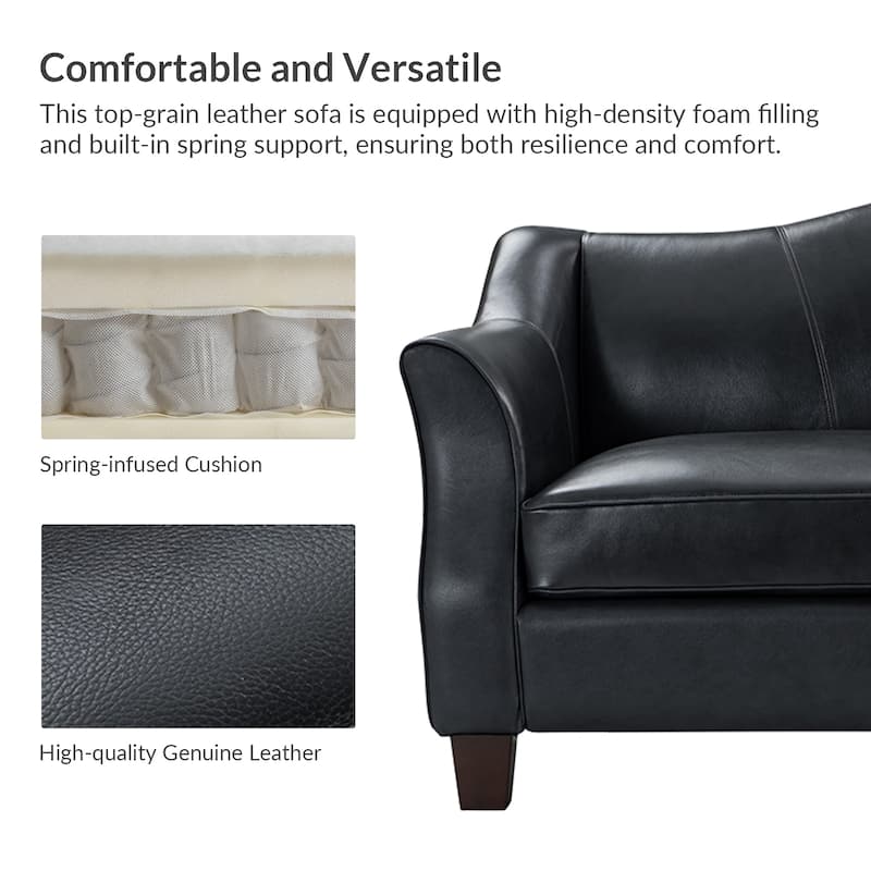 Sandra 81.5" Classic Genuine Leather Sofa With Solid Wood Legs By HULALA HOME