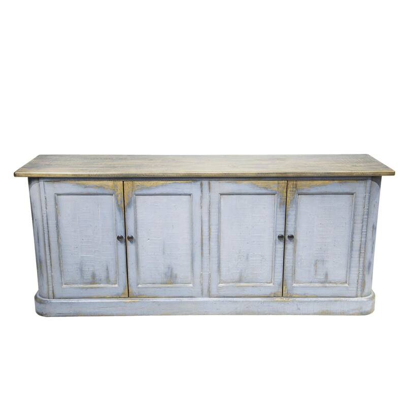 Lia Sideboard Buffet Cabinet, 79 Inch, 4 Doors, Rustic Blue Pine Wood