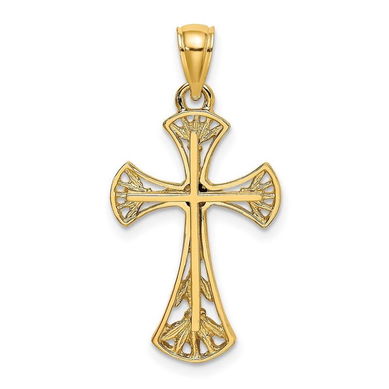 Curata 14k Yellow Gold Cut out With Round Edges Cross Necklace 18mm 24.1mm