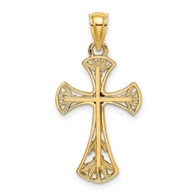 Curata 14k Yellow Gold Cut out With Round Edges Cross Necklace 18mm 24.1mm