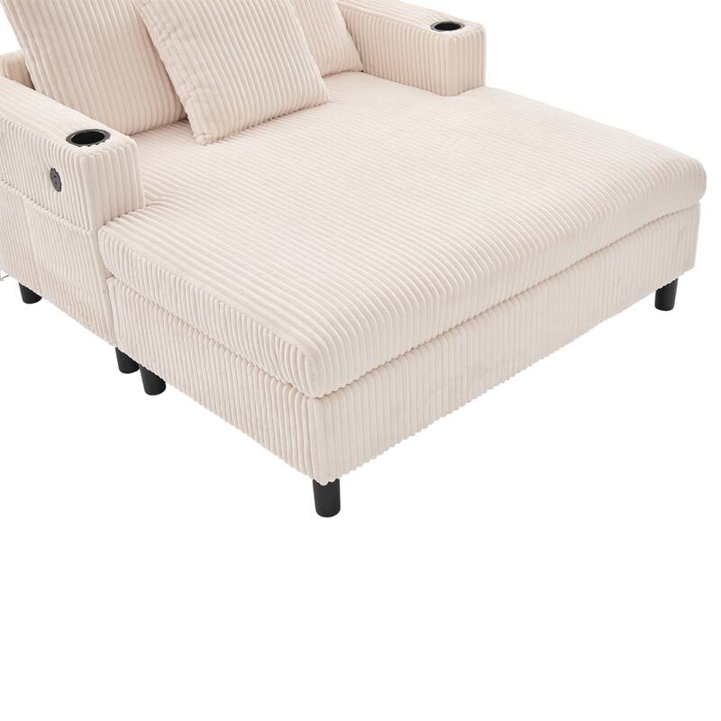 GDFStudio - Corduroy Recliner Sofa with USB Charging, RGB LED Light Strip - Suitable for Living Room and Bedroom