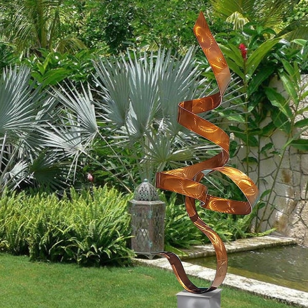 Statements2000 Large Metal Sculpture Modern Indoor Outdoor Garden Art Decor by Jon Allen - Copper Perfect Moment Silver base