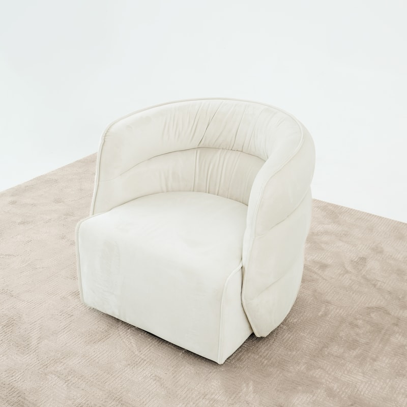 Maura Mid-Century Modern Upholstered Swivel Barrel Chair - Cream Velvet