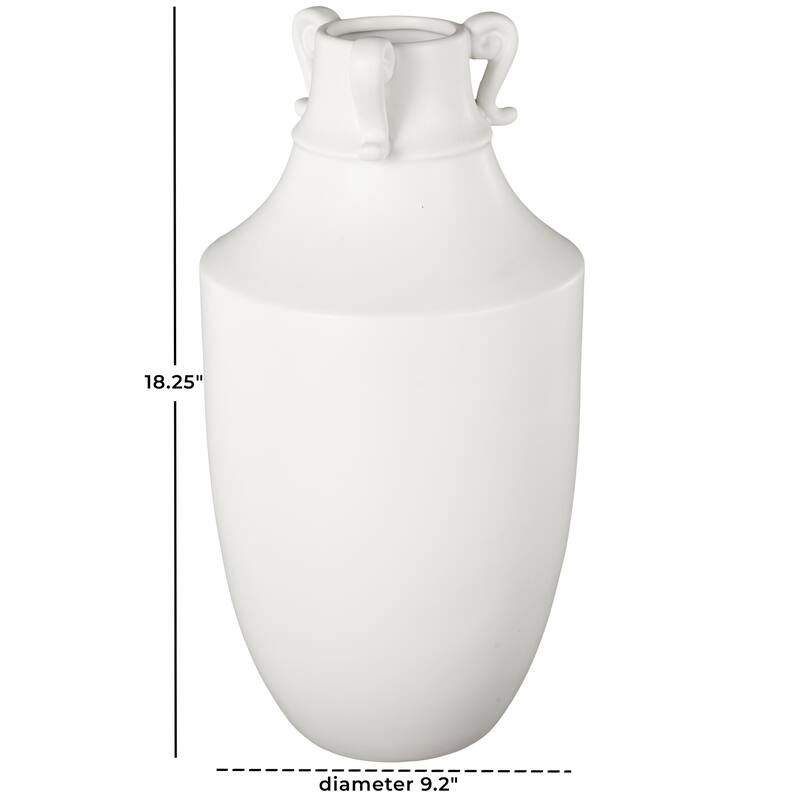 White Ceramic Sleek Amphora Decorative Vase with Scroll Handles