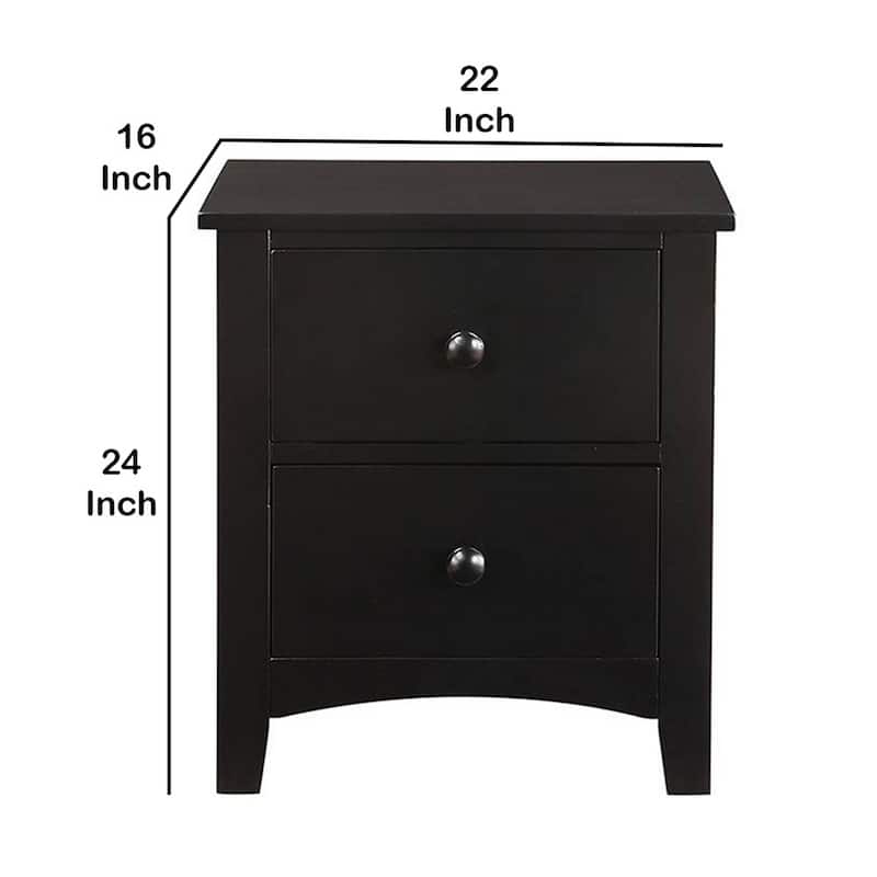 Pine Wood Night Stand with 2 Drawers, Black