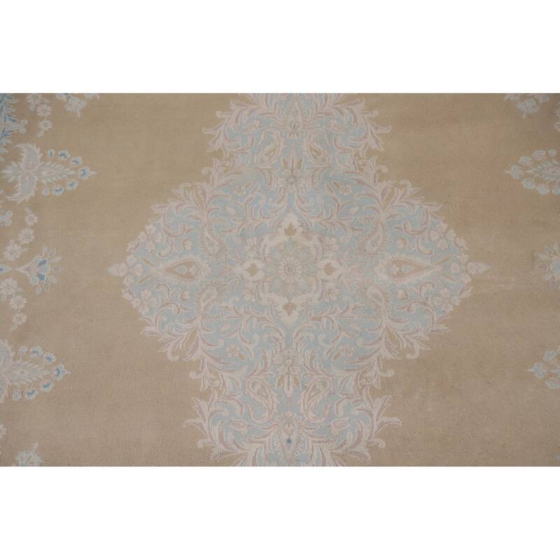 Hand Knotted Oriental 100% Wool Carpet Traditional Floral Yellow & Gold Kerman Area Rug - 12' 8'' X 9' 7''
