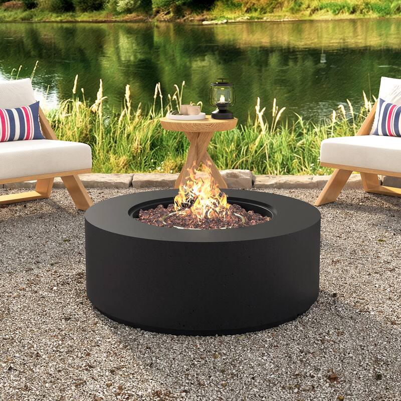 38.2" Round Outdoor Propane Fire Pit, Outside Fire Pit Table with 50000 BTU, Steel Burner, Lava Rocks, Waterproof Cover - Black