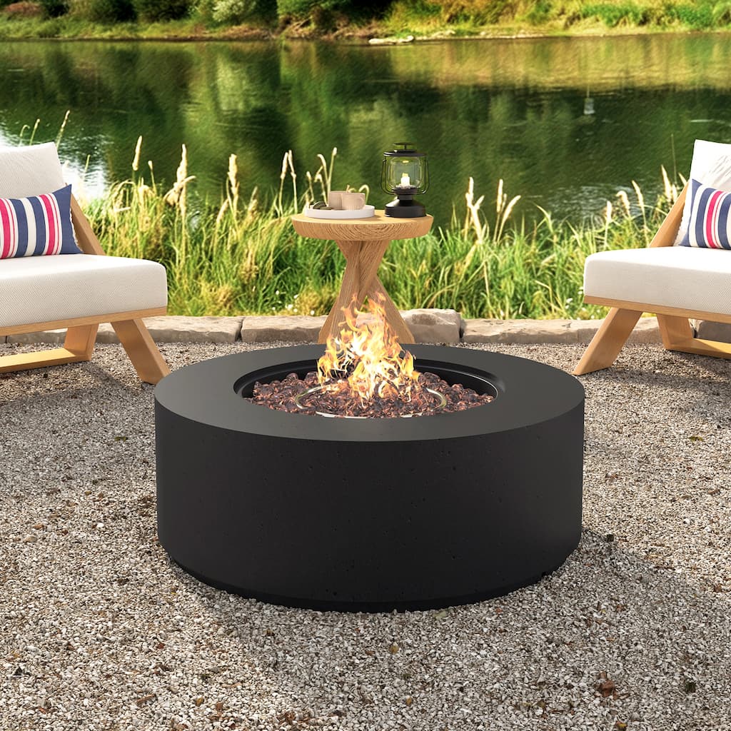 38.2" Round Outdoor Propane Fire Pit, Outside Fire Pit Table with 50000 BTU, Steel Burner, Lava Rocks, Waterproof Cover