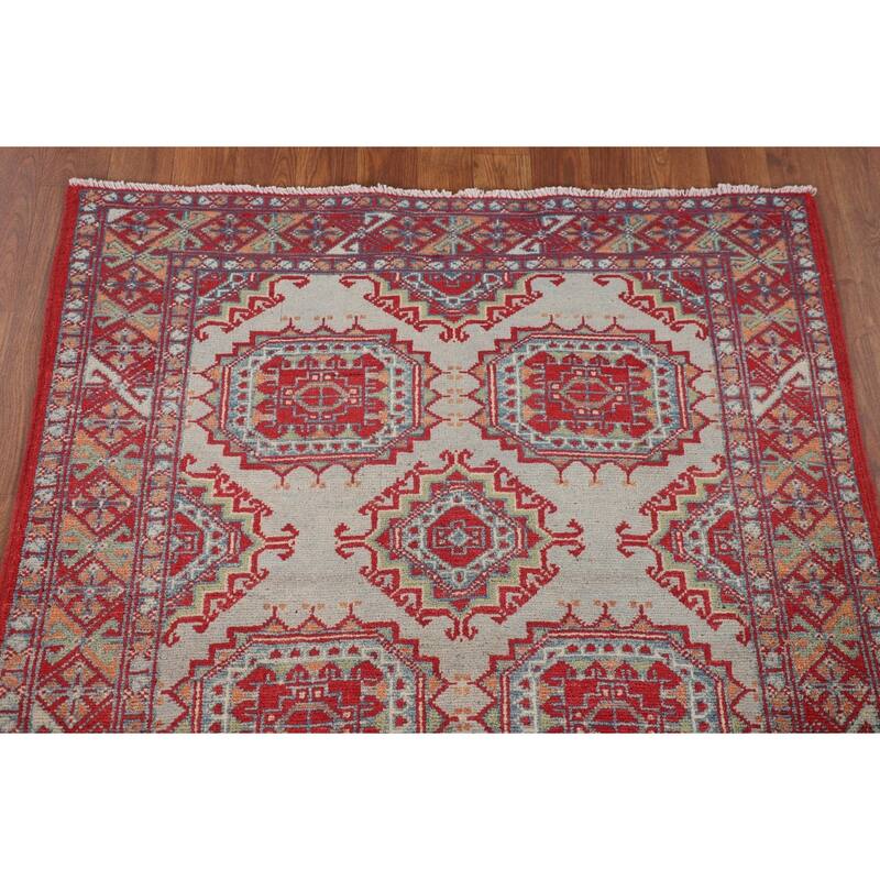 Geometric Multi-Color Kazak Foyer Rug Hand-Knotted Wool Carpet - 3'3" x 5'1"
