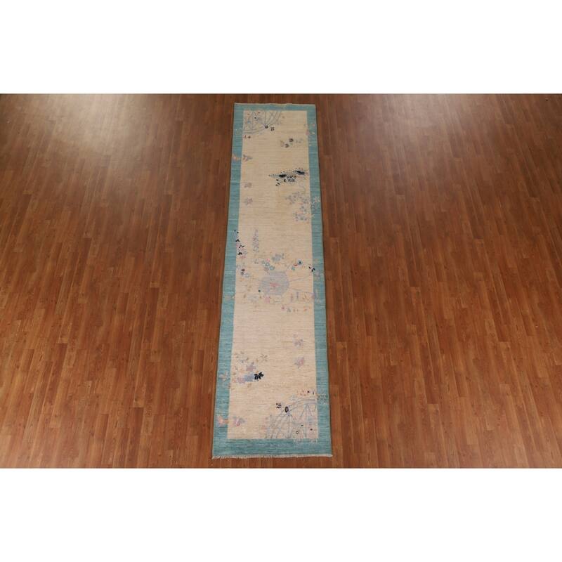 Vegetable Dye Oushak Turkish Runner Rug Handmade Wool Carpet - 2'10"x 11'9"