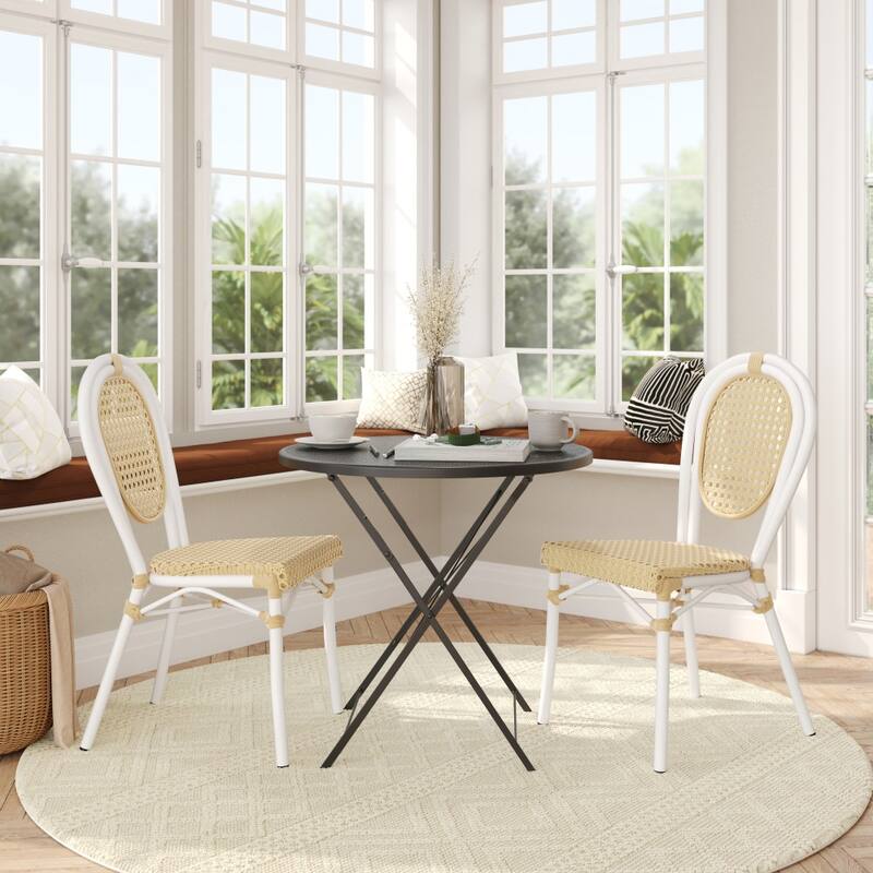 2 Pack All-Weather Commercial Paris Chairs with Metal Frames - NaturalWhiteFrame