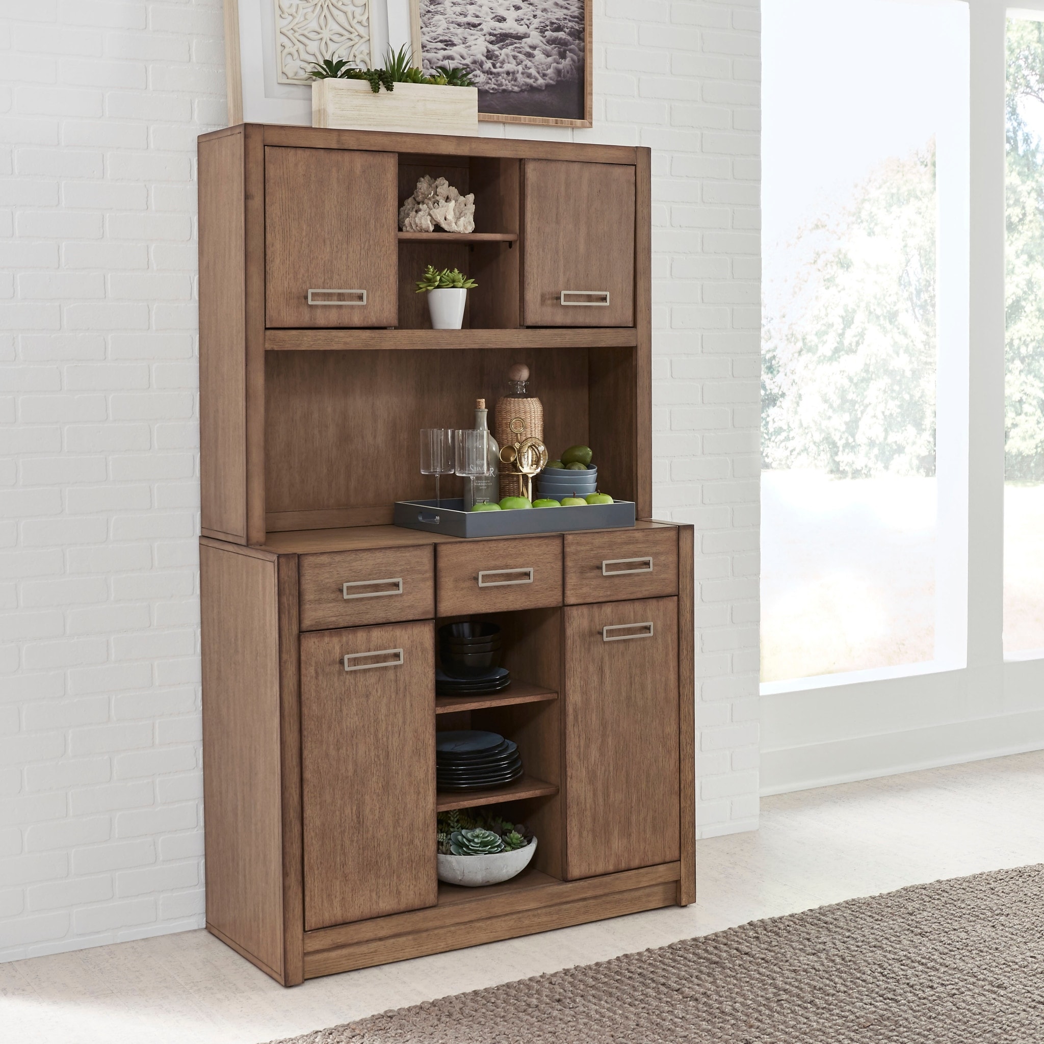 Homestyles Big Sur Brown Wood Buffet with Hutch On Sale Bed