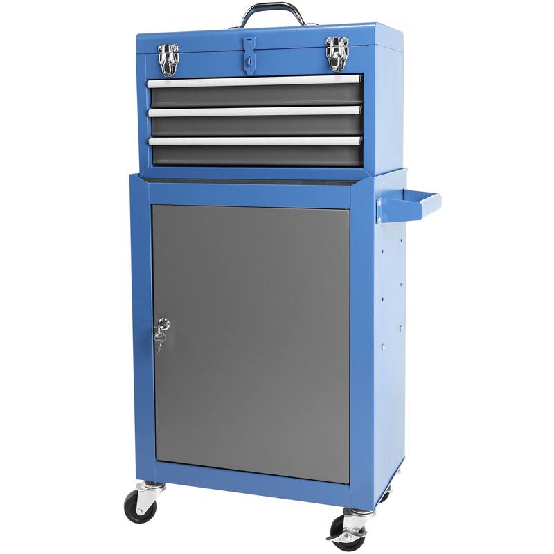 Detachable 3 Drawer Tool Chest w/Storage Cabinet and Adjustable Shelf - 3-Drawer