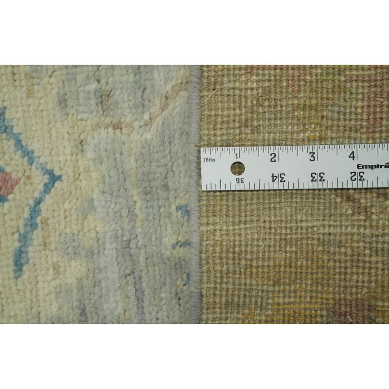 Vegetable Dye Gray Oushak Turkish Runner Rug, Floral Geometric Carpet - 11' 5'' X 3' 1''