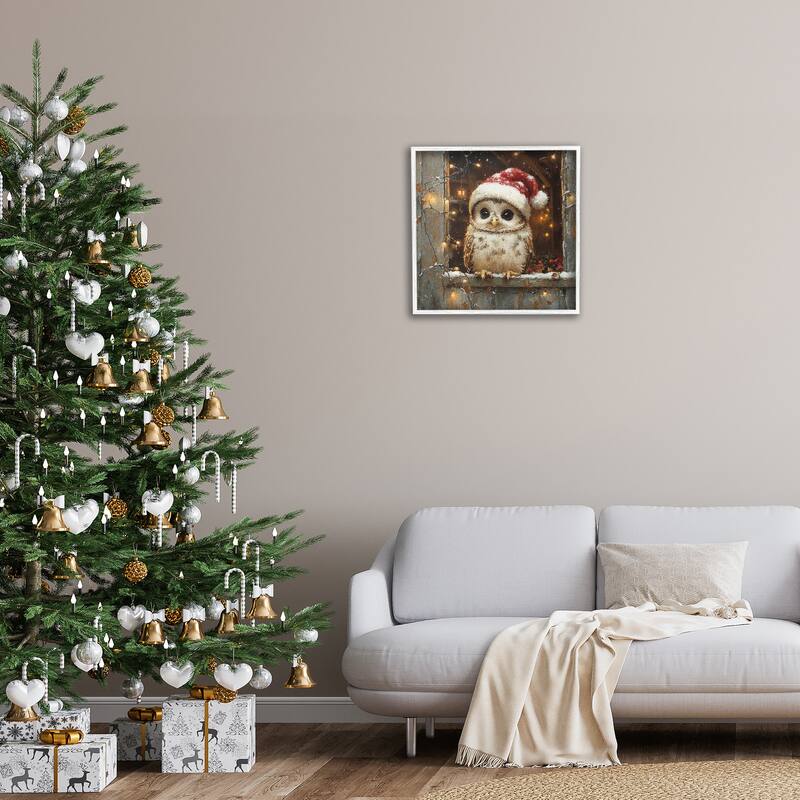Stupell Festive Owl with Holiday Lights Framed Giclee Art Design By Riley B
