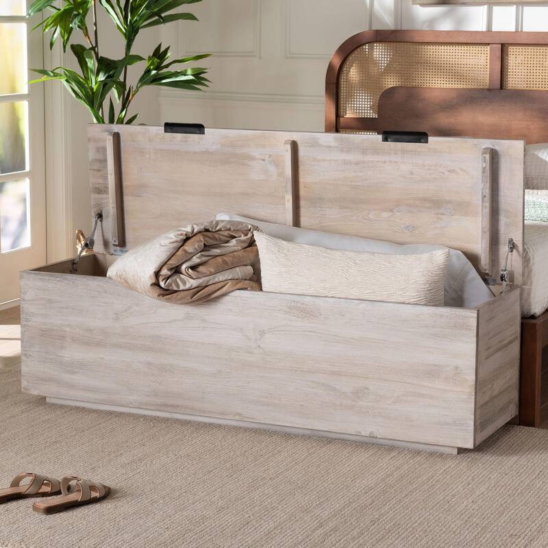 Alvaro Wood Storage Trunk with Hinged Lid - Rectangular Blanket Chest and Bedroom Bench with Spacious Interior