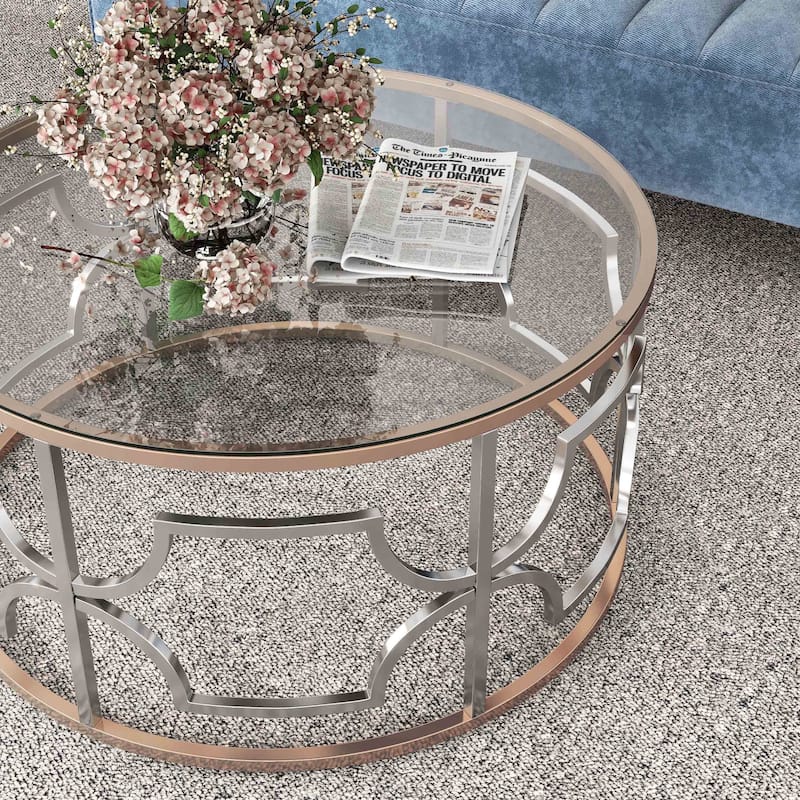 Ders Glam Chrome and Gold Plating Tempered Glass Top 3-Piece Coffee Table Set by Furniture of America
