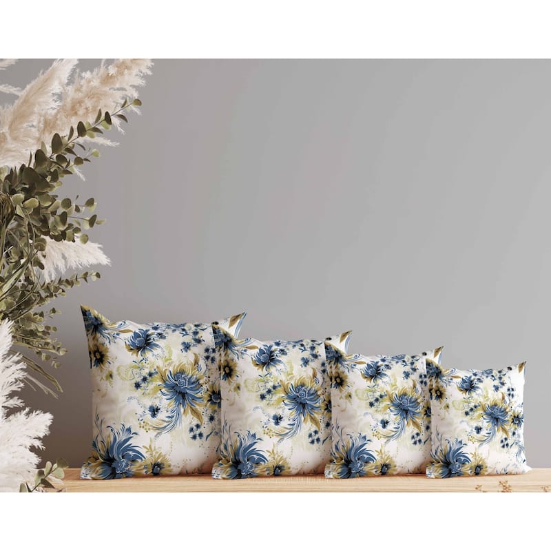 Delightful Wildflowers Indoor/Outdoor Reversible Throw Pillow White and Blue