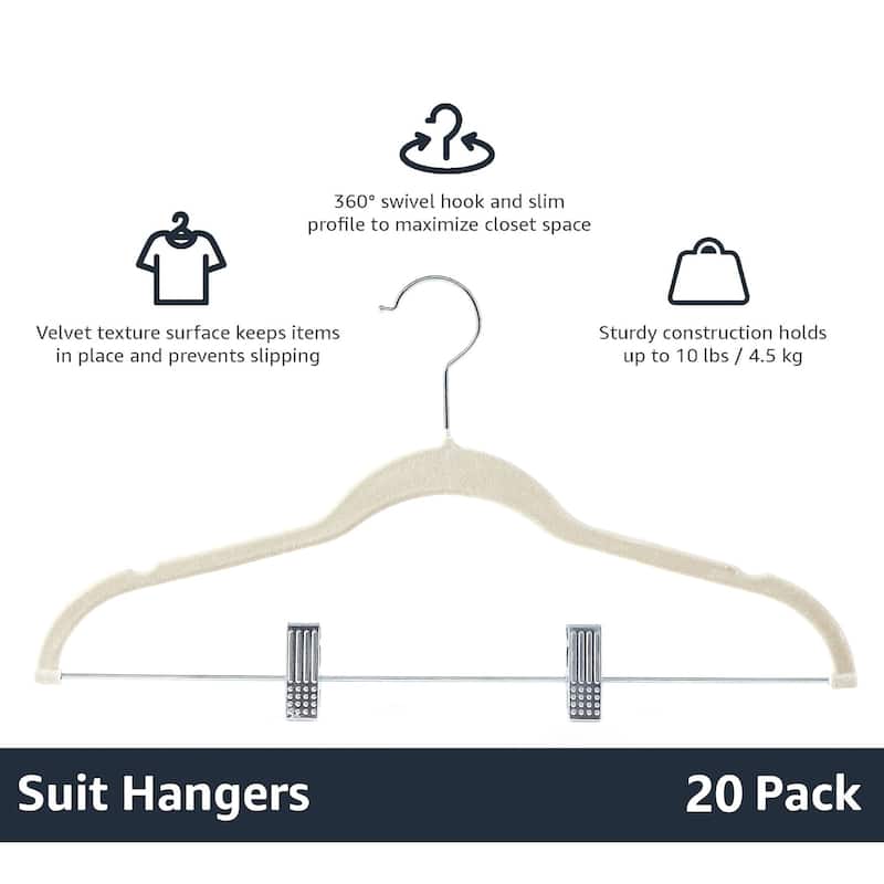 Javlergo 20-Pack Velvet Clothes Hangers, 16.5in Heavy-Duty Hangers with Adjustable Clips, Non-Slip, Space-Saving