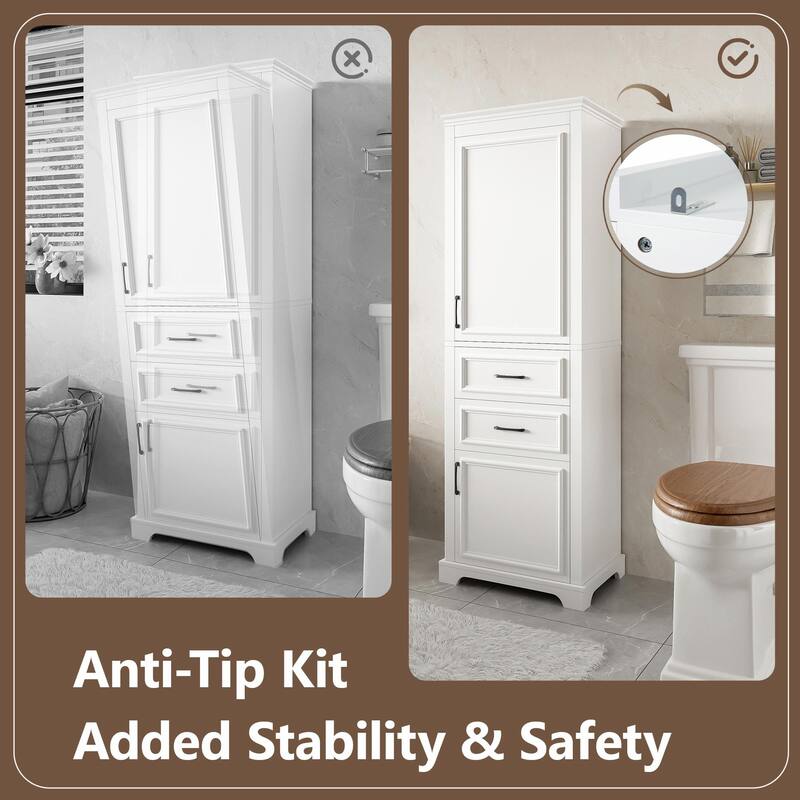 71-Inch Tall Freestanding Bathroom Vanity with Damping-Hinge Doors and Drawers, Featuring a Modern, Elegant Design