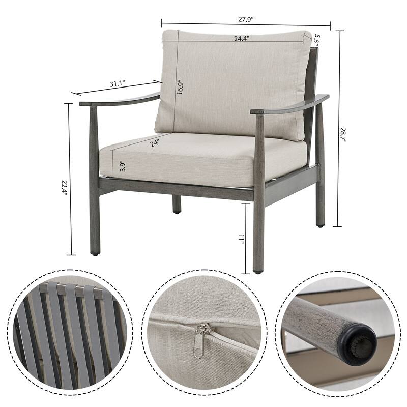 7-Piece Aluminum Patio Conversation Set, Loveseat with Ottomans and Coffee Table