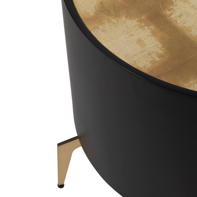 Sagebrook Home Modern Neutral Wood Gold Leaf Round Top Coffee and Accent Table