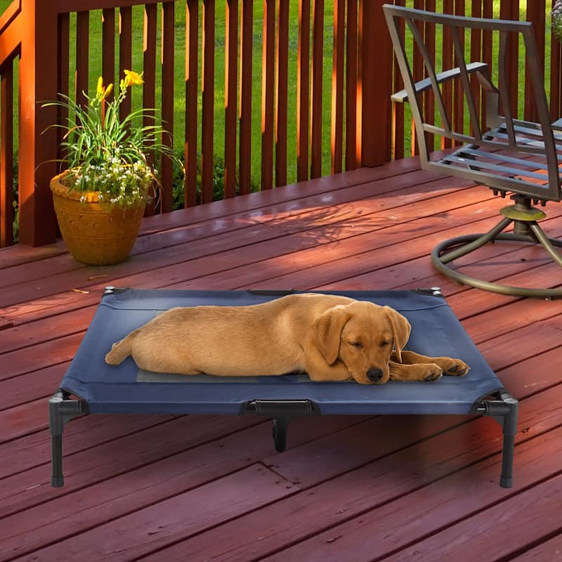 Petmaker Steel Frame Elevated Dog Bed with Non-Slip Feet - Indoor/Outdoor Puppy Cot for Pets - Large - Navy